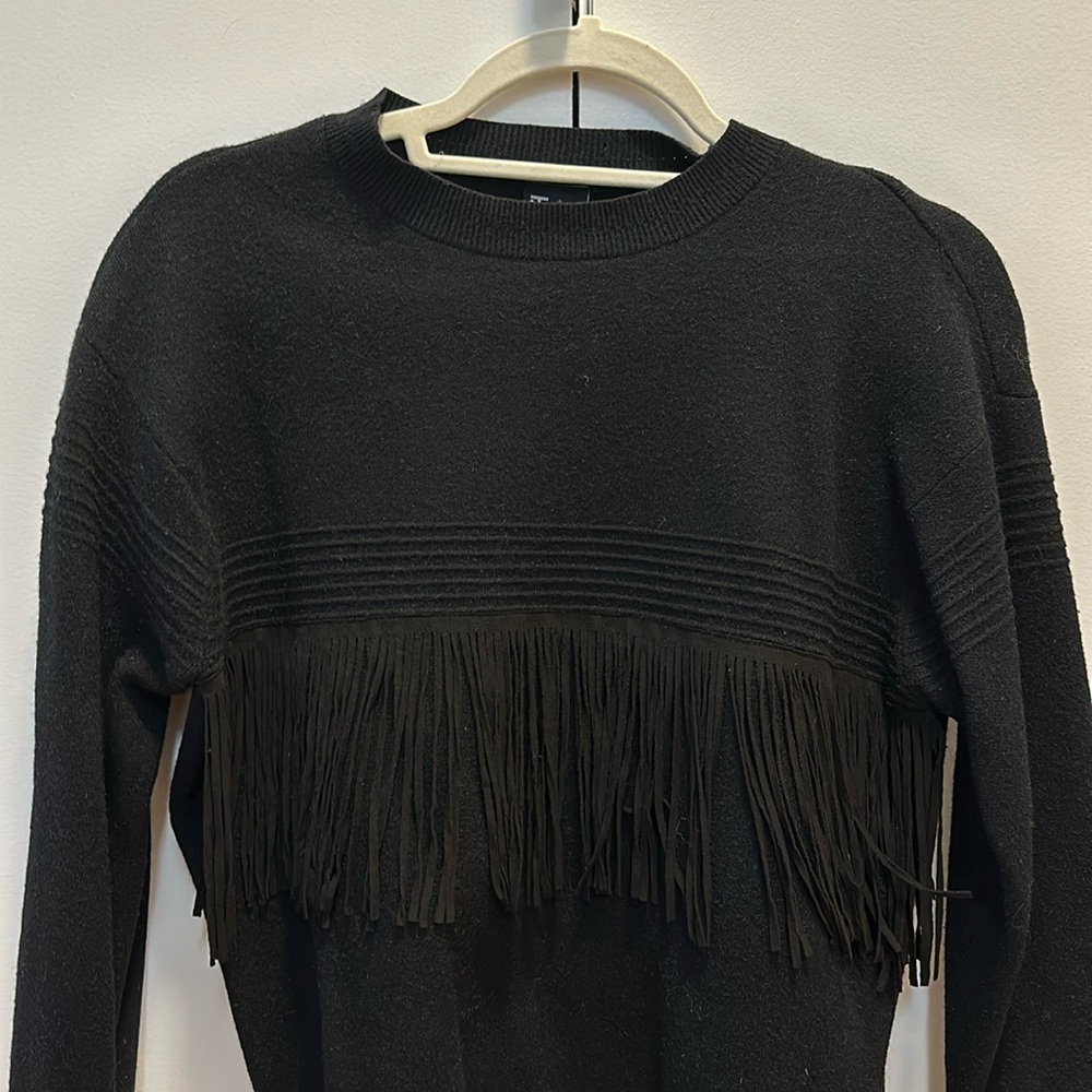 Black Fringe Crewneck sweater